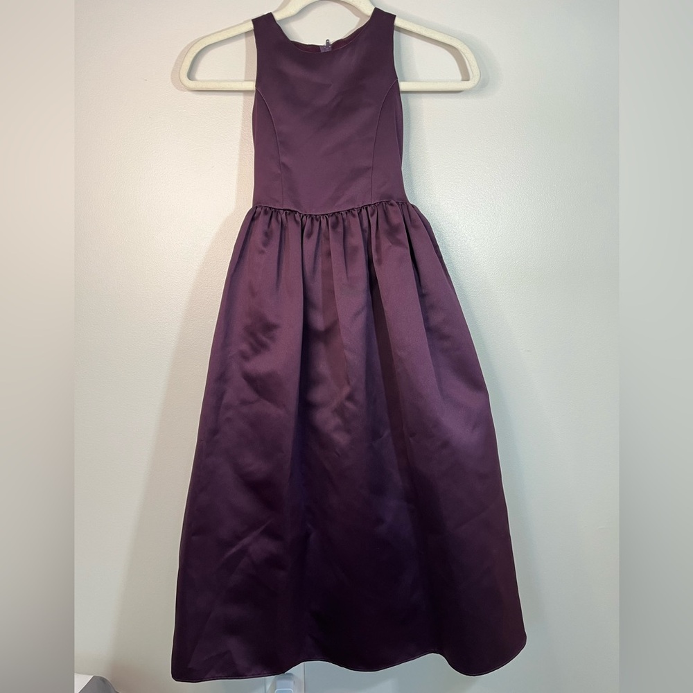 Jessica McClintock Girls' Deep Plum Satin Sleeveless Formal Dress